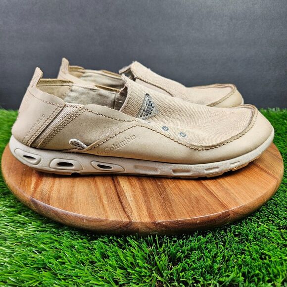 Columbia Bahama Vent PFG Slip On Tan Canvas Fishing Deck Dock Shoes Mens 9 Wide - Picture 1 of 16